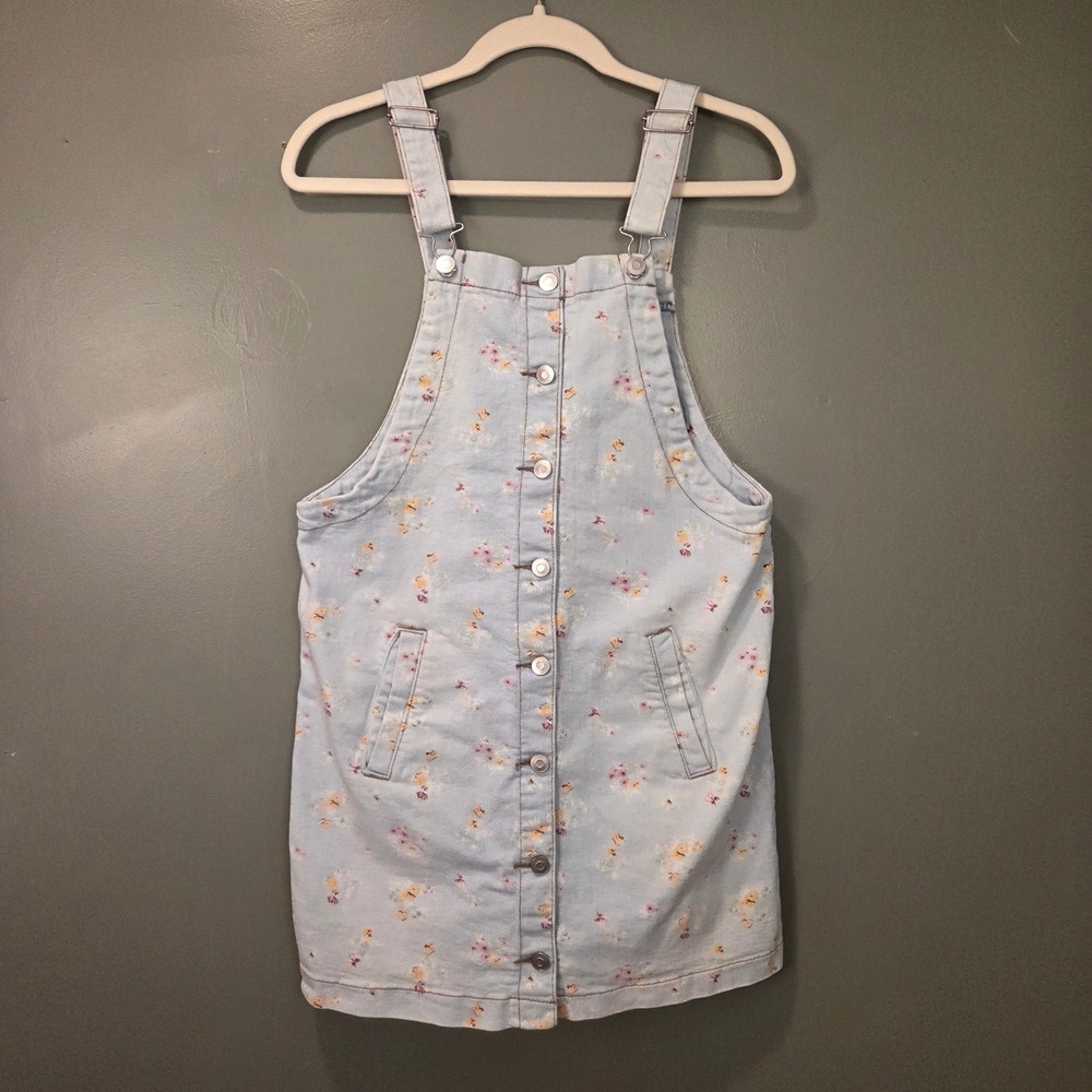 Celebrity Pink Denim Floral Print Overall Dress Boho Kidcore, Women's Size S